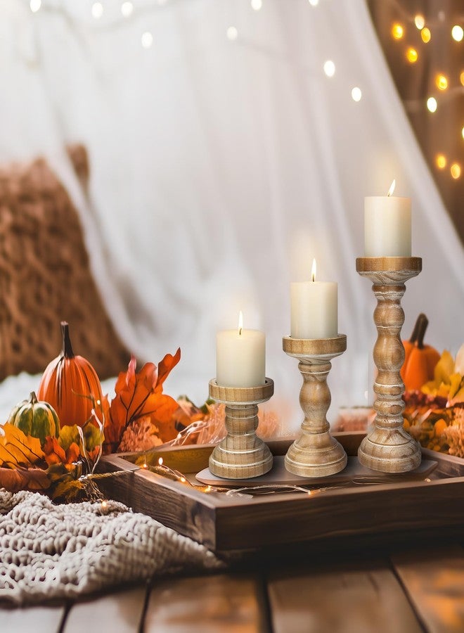 CEDARLUX Candle Holder for Pillar Candle Set of 3, Farmhouse Wood Candle Holder, Rustic Wooden Candle Stand, Vintage Tall Candle Stand Decorative for Living Room, Table Centerpiece,Brown - Image 2